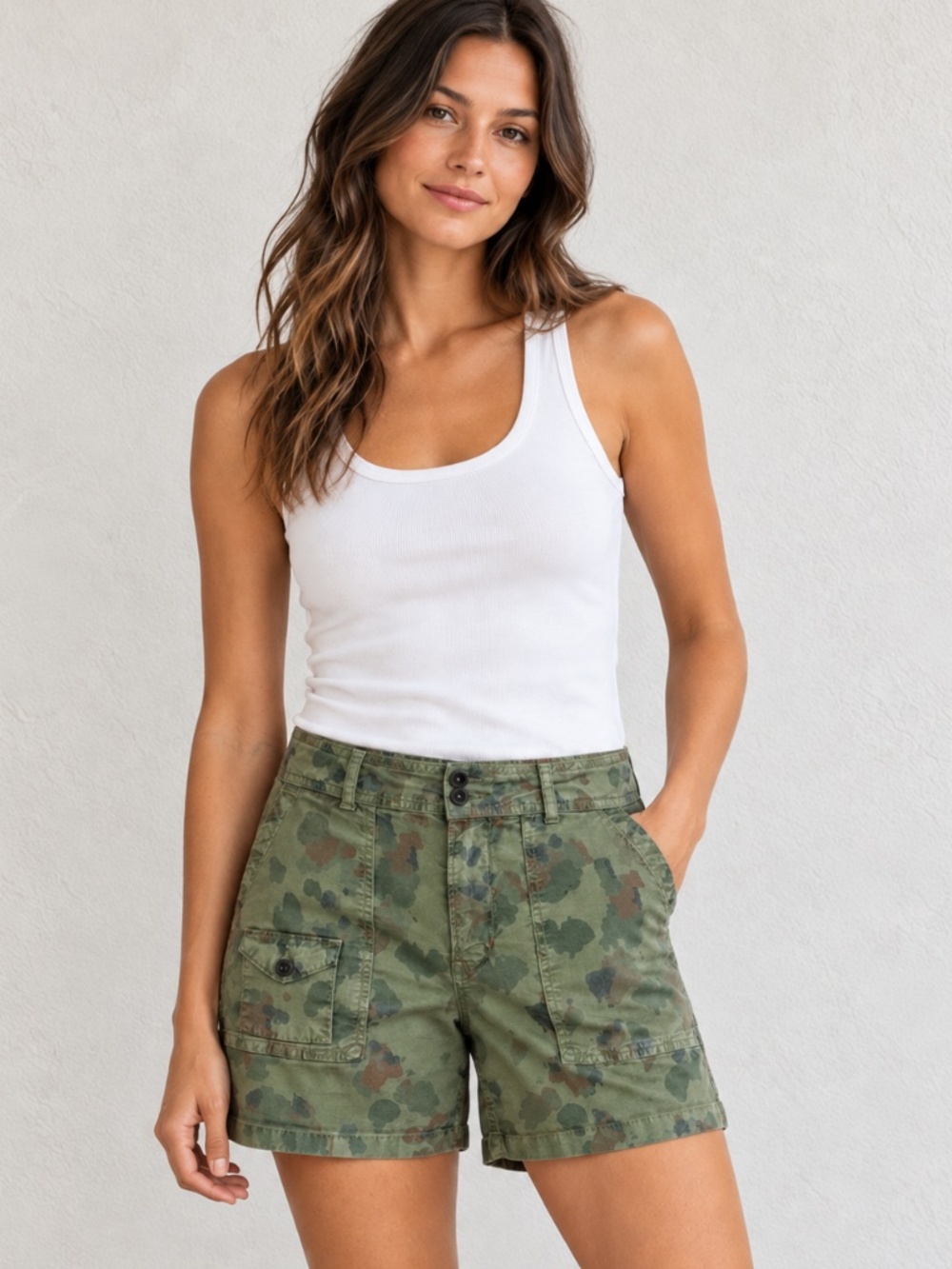 Anthropologie The Wanderer Camo Utility Shorts Size 28 Cotton Linen Blend